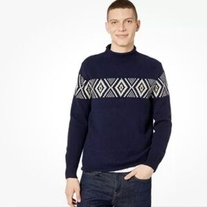 J Crew Always Intarsia 100% Wool Fisherman Roll Neck Sweater Mens Small Navy